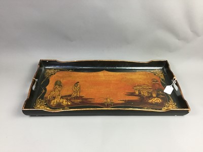 Lot 3 - A JAPANNED WOOD RECTANGULAR TRAY