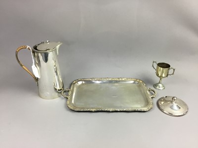 Lot 58 - A SILVER PLATED TEAPOT ALONG WITH OTHER PLATED ITEMS