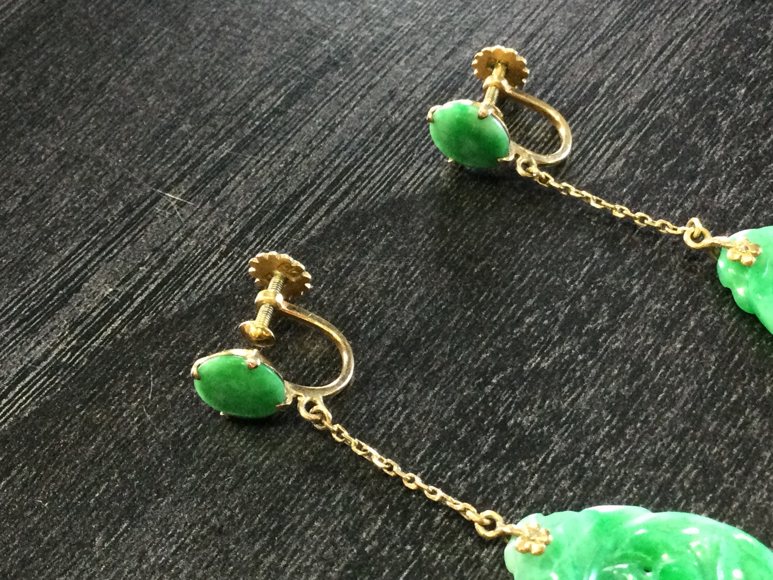 Sold at Auction: 14 KARAT YELLOW GOLD JADE EARRINGS