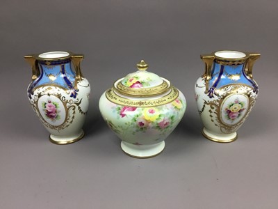 Lot 182 - A PAIR OF NORITAKE VASES, ALONG WITH A POTPOURRI, ANOTHER VASE AND A PAIR