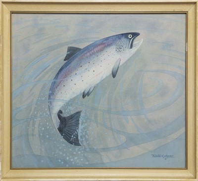 Lot 277 - LEAPING SALMON, A WATERCOLOUR BY RALSTON GUDGEON