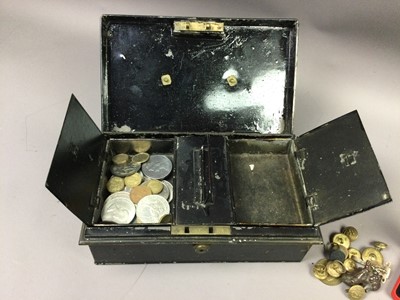 Lot 88 - A LACQUERED TIN CONTAINING ASSORTED BRITISH COINAGE