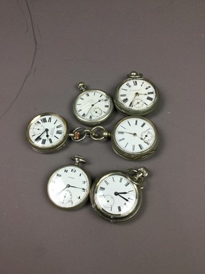 Lot 95 - A COLLECTION OF SIX SILVER PLATED POCKET WATCHES