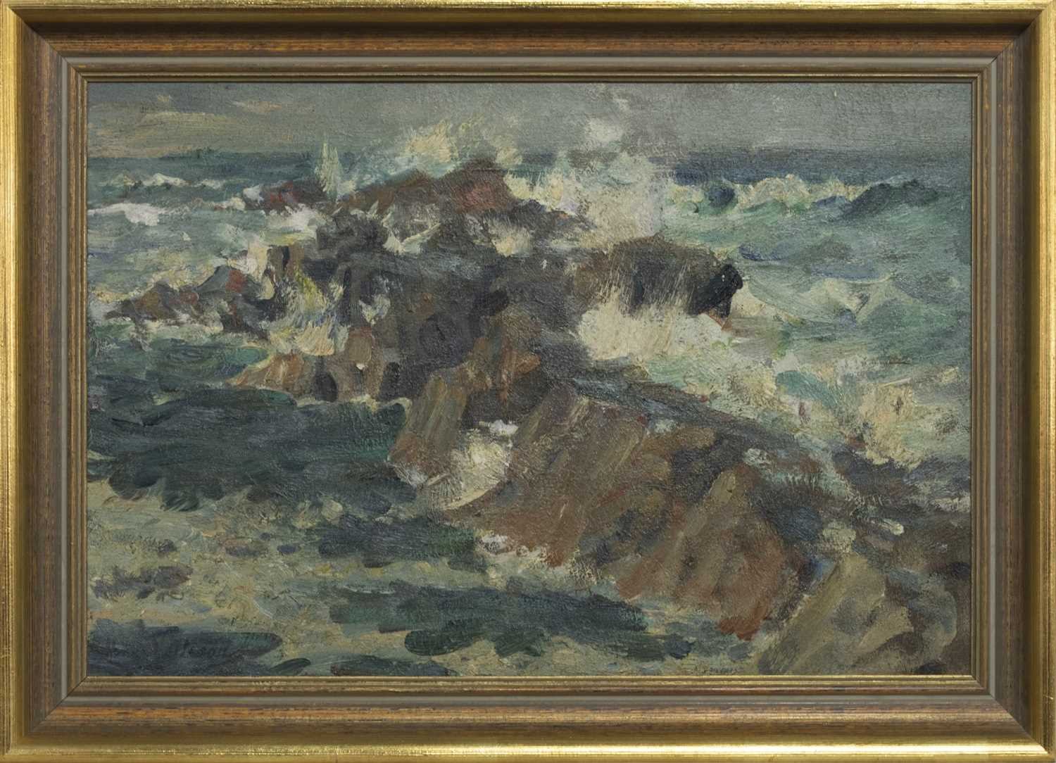 Lot 279 - BREAKERS AND ROCK, AN OIL BY HENRY YOUNG ALISON