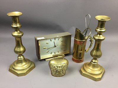 Lot 124 - A PAIR OF BRASS CANDLESTICKS AND OTHER BRASS WARE