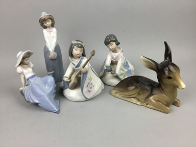 Lot 196 - A LOT OF FOUR NAO FIGURES OF GIRLS AND A FIGURE OF A DEER