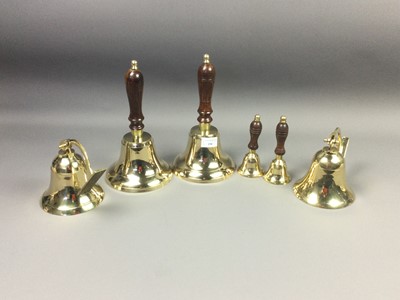 Lot 198 - A PAIR OF HAND BELLS ALONG WITH OTHER BELLS