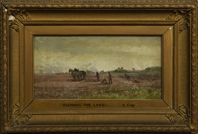 Lot 127 - CLEANING THE LAND, AN OIL BY G GRAY