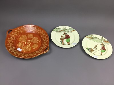 Lot 243 - A PAIR OF ROYAL DOULTON 'GOLFING' PLATES AND TERRACOTTA BOWL