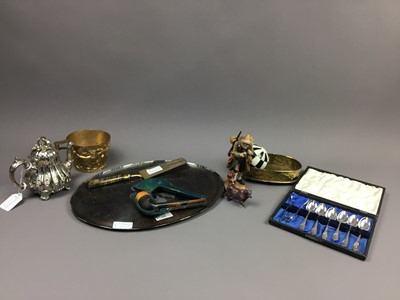 Lot 245 - A LOT OF SILVER PLATED AND OTHER ITEMS INCLUDING AN OVAL TRAY AND COFFEE SPOONS