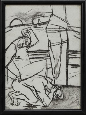 Lot 604 - THE BEACH, A CHARCOAL BY PETER HOWSON