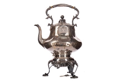 Lot 452 - A VICTORIAN SILVER PLATED TEA KETTLE ON STAND