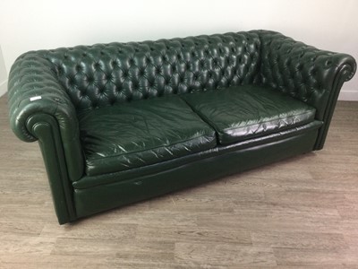 Lot 1474 - A GREEN LEATHER BUTTON BACK CHESTERFIELD SETTEE