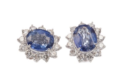 Lot 915 - A PAIR OF IMPRESSIVE SAPPHIRE AND DIAMOND EARRINGS
