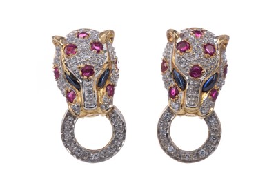 Lot 328 - A PAIR OF PANTHER EARRINGS