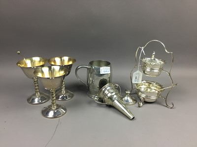 Lot 468 - A SET OF SIX PLATED GOBLETS AND OTHER PLATED WARE