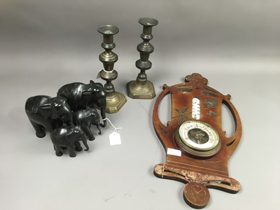 Lot 417 - A PAIR OF BRASS CANDLESTICKS ALONG WITH OTHER ITEMS