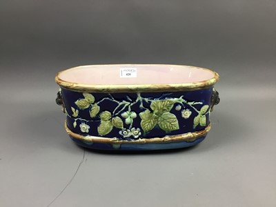 Lot 420 - A VICTORIAN MAJOLICA OBLONG PLANTER