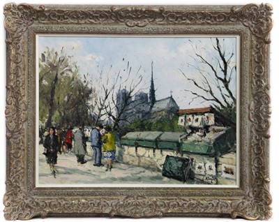 Lot 569 - FLOWER SELLERS, NOTRE DAME, AN OIL BY CONSTANTIN KLUGE