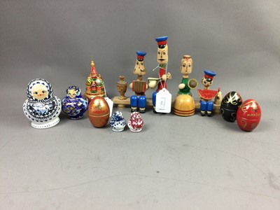 Lot 533 - A LOT OF RUSSIAN DOLLS, A MUSICAL TOY AND A WOODEN TOY