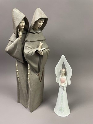 Lot 549 - A LLADRO FIGURE GROUP OF TWO MONKS AND A LLADRO FIGURE OF AN ANGEL