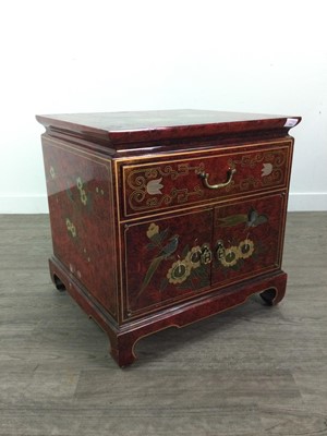 Lot 1614 - A CHINESE RED PAINTED BEDSIDE CABINET