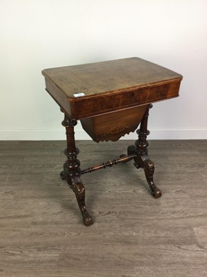 Lot 1499 - A VICTORIAN INLAID WALNUT SEWING TABLE