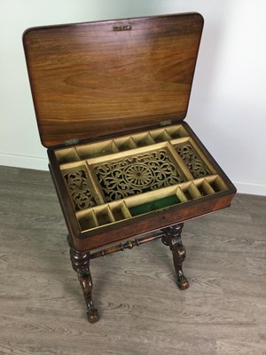 Lot 1499 - A VICTORIAN INLAID WALNUT SEWING TABLE