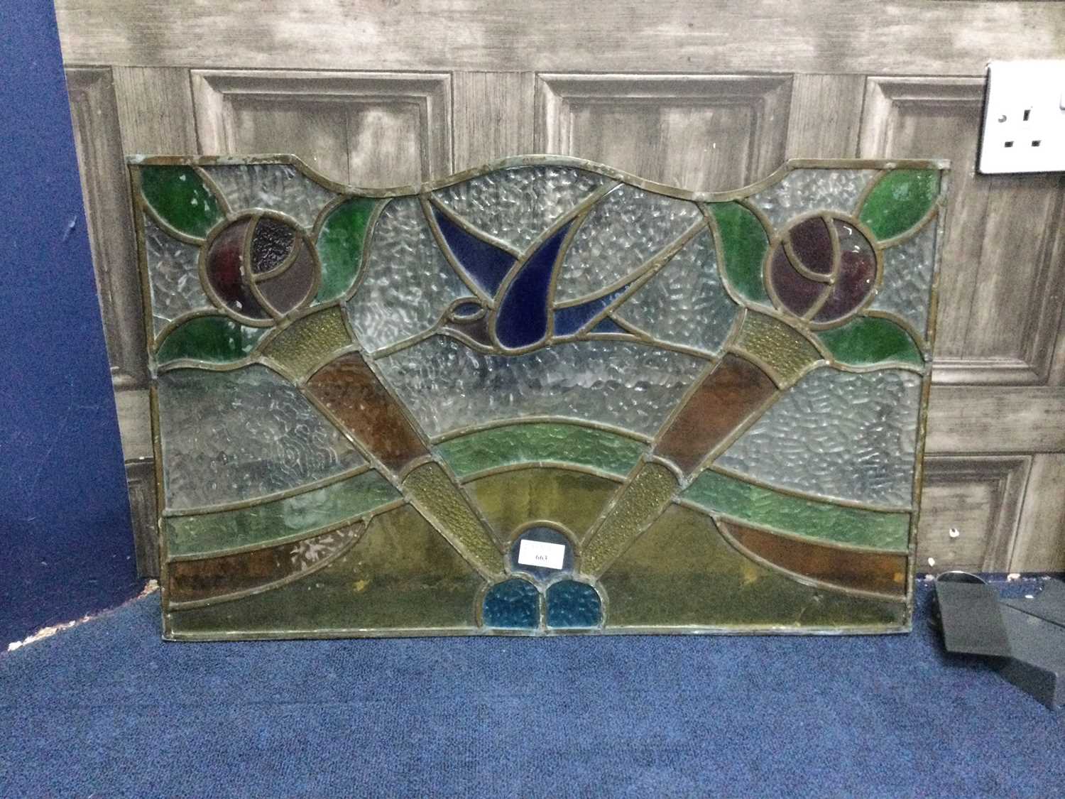 Lot 663 - A LEADED AND STAINED GLASS WINDOW SCREEN