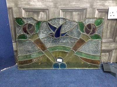 Lot 663 - A LEADED AND STAINED GLASS WINDOW SCREEN