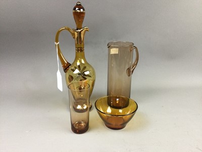 Lot 612 - A SET OF FRENCH AMBER GLASSES AND JUGS AND OTHER GLASS WARE