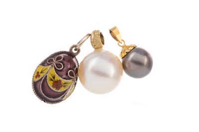 Lot 412 - TWO PEARL PENDANTS AND ONE OTHER