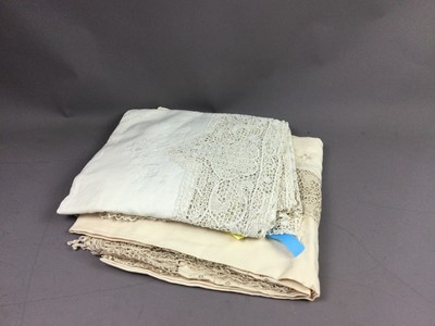 Lot 630 - TWO LARGE VINTAGE LINEN TABLE COVERS