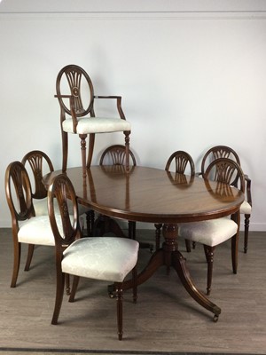 Lot 666 - A REPRODUCTION MAHOGANY DINING/BOARD TABLE AND EIGHT CHAIRS