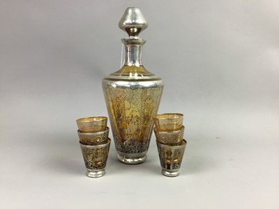 Lot 690 - A BOHEMIAN PALE YELLOW AND SILVER OVERLAID GLASS LIQUEUR SET