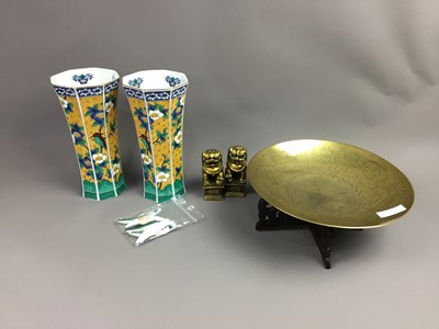 Lot 691 - A GROUP OF ASIAN ITEMS INCLUDING A PAIR OF VASES, EMBROIDERED SILK AND OTHER ITEMS