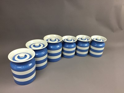 Lot 694 - A LOT OF SIX CORNISH KITCHEN WARE JARS BY T. G. GREEN & CO LTD