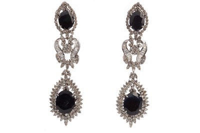 Lot 507 - A PAIR OF IMPRESSIVE SAPPHIRE AND DIAMOND COCKTAIL EARRINGS
