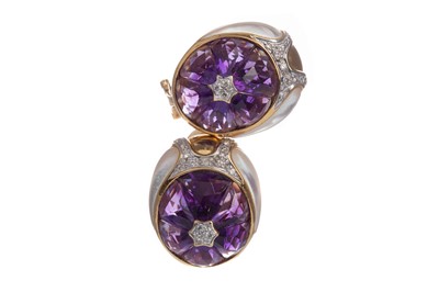 Lot 510 - A PAIR OF DIAMOND, AMETHYST AND MOTHER OF PEARL EARRINGS