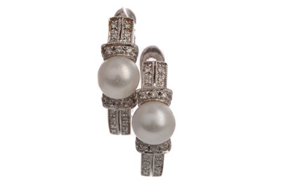 Lot 542 - A PAIR OF PEARL AND DIAMOND EARRINGS