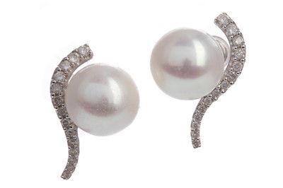 Lot 544 - A PAIR OF PEARL AND DIAMOND EARRINGS