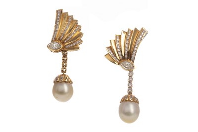 Lot 545 - A PAIR OF PEARL AND DIAMOND EARRINGS