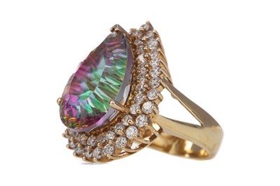 Lot 571 - A MYSTIC TOPAZ AND CUBIC ZIRCONIA RING