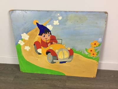 Lot 31 - A HASTINGS FISHING CO ADVERTISEMENT BOARD AND A PAINTING OF NODDY