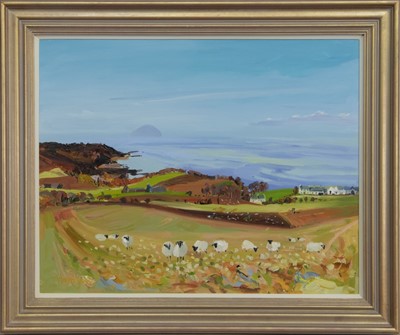 Lot 724 - AILSA CRAIG IN THE DISTANCE, AN OIL BY JAMES HARRIGAN