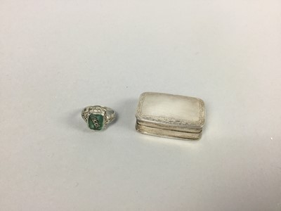 Lot 15 - A SILVER PILL BOX, ALONG WITH A GEMSET RING