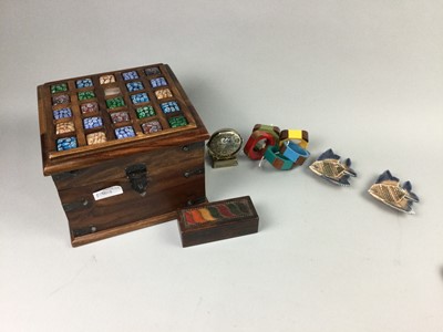Lot 50 - A WOOD CASKET, BOTTLE OPENER, TABLE BELL ABD OTHER ITEMS