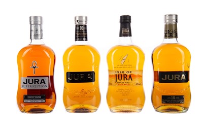 Lot 118 - THREE BOTTLES OF ISLE OF JURA AGED 10 YEARS, AND ONE SUPERSTITION