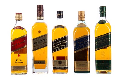 Lot 139 - JOHNNIE WALKER BLUE, GOLD, GREEN, BLACK AND RED LABELS
