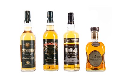 Lot 149 - BENROACH CURIOSITAS AGED 10 YEARS, DRUMGUISH, CARDHU GOLD RESERVE AND SPEYBURN AGED 10 YEARS